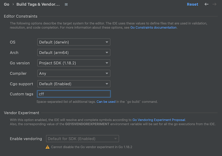 GoLand settings unchanged