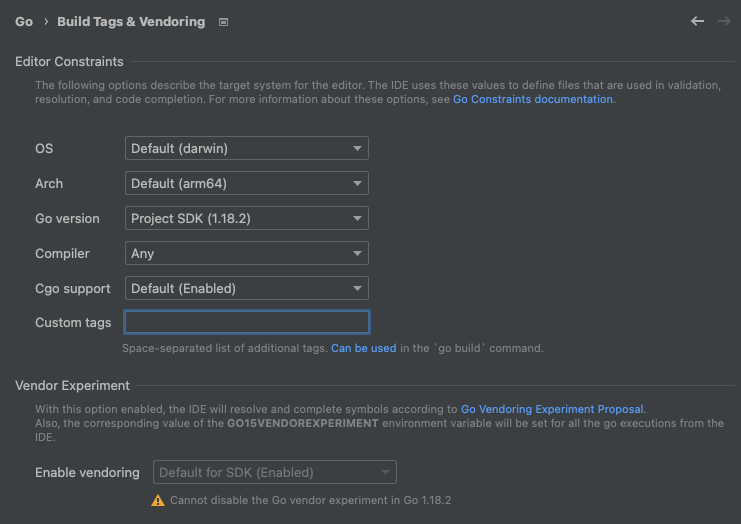 GoLand settings unchanged